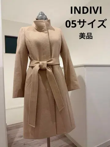 INDIVI 스탠드 카라 베이지 롱 코트 캐시미어