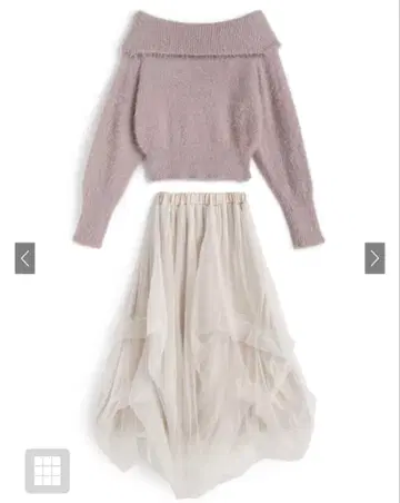 오프숄더 샤기 니트탑 x 튤 스커트 셋업