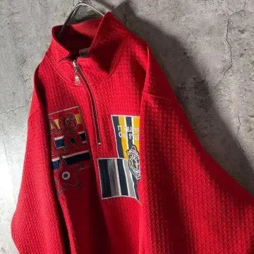 인기 L 사이즈 하프 지퍼 맨투맨 빅 로고 와플 원단 자수 패치