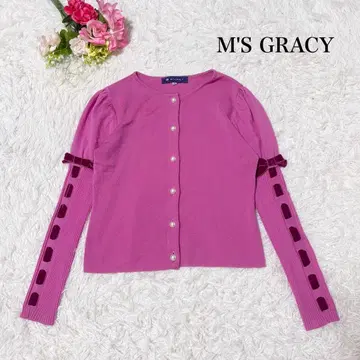 [ 새상품급 ] 엠즈 그레이시 가디건 펄 벨로아 리본 핑크 40