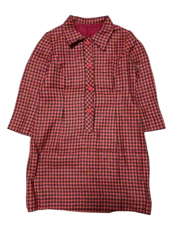 vintage 레드 블랙 하운드 투스 패턴 원피스 80s 90s