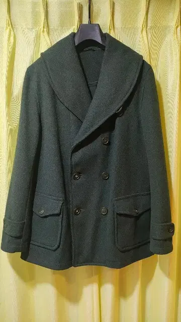 울 더블 브레스트 피코트 다크 그린