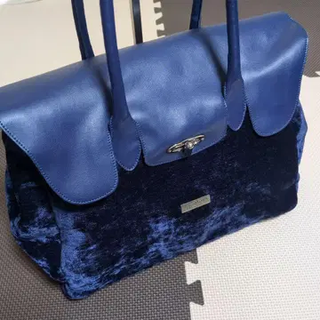 테레사 콤비 나이트 블루 가죽 벨벳 원단 토트백 경량 대용량
