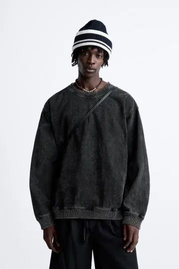 ZARA 오버 사이즈 데님 맨투맨 지퍼 포함