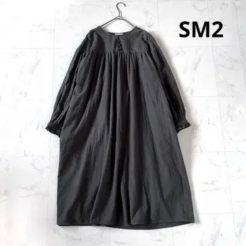 Samansa Mos2 레이스 절개 개더 롱 원피스 차콜