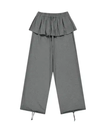 COYSEIO 프릴 달린 그레이 와이드 팬츠