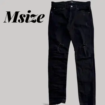 00's 블랙 스키니 데님 데미지 M 스트레치 y2k 헤이세이 갸루