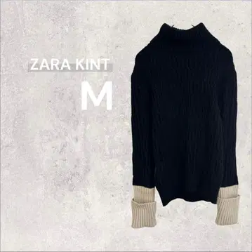 자라 ZARA 터틀넥 케이블 니트 스웨터 바이컬러 M 두꺼운 원단