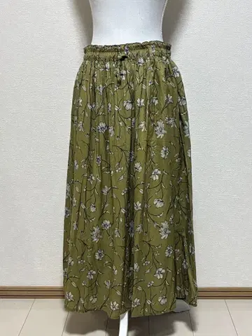 꽃무늬 롱 스커트 올리브 그린