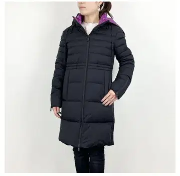 후드 부착 다운 코트 블랙/퍼플