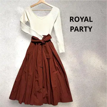 [ ROYAL PARTY ] 롱 기장 롱 원피스 리본 니트 플레어