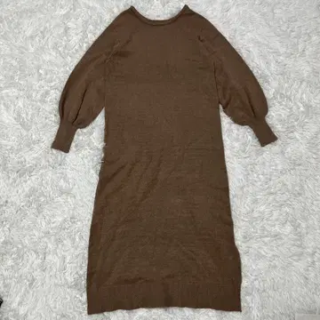 [ 2PINK ] 라운드넥 브라운 니트 원피스 볼륨 소매 귀여운