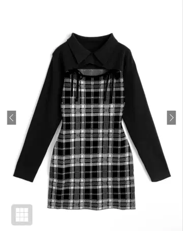 GRL 체크 무늬 프론트 오픈 리본 니트 미니 원피스 [ru1373]