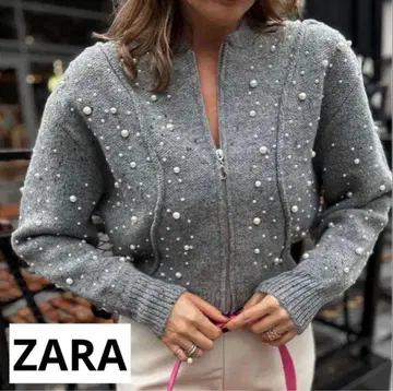 ZARA 모조 진주 니트 봄버 자켓 M