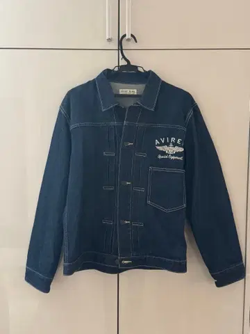 레어 AVIREX G 데님 자켓 자수 백 로고 남성용