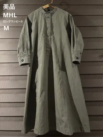 새상품급 MHL. 원피스 셔츠 롱 카키 밴드 카라 M 일본제