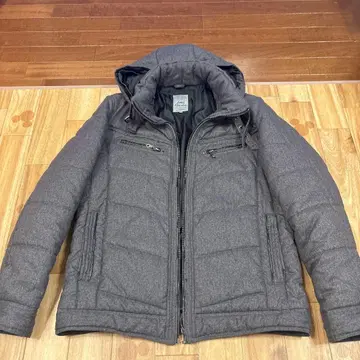 그레이 후드 부착 퀼팅 자켓