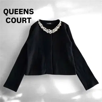 [ 새상품급 ] 퀸즈 코트 펄 울 혼방 가디건 블랙