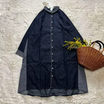 새상품 데님 원피스 겨드랑이 절개 인디고 코튼 네이비 M~L