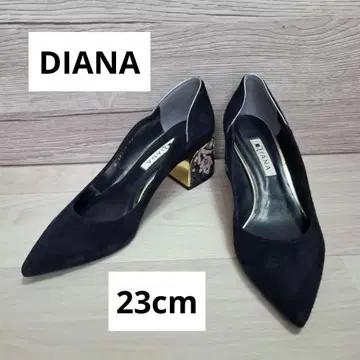 [ 다이애나 ] 청키힐 스웨이드 네이비 골드 꽃무늬 23cm