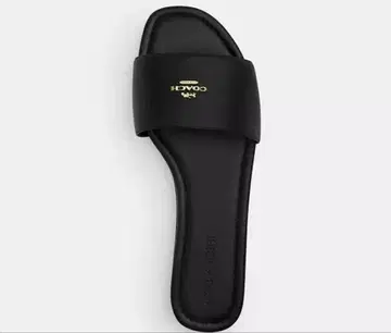 블랙 슬라이드 샌들 골드 로고