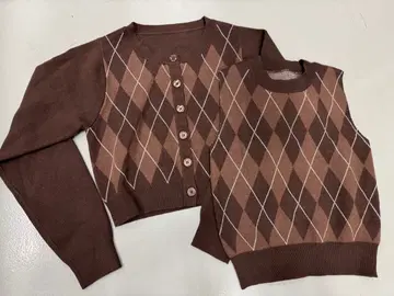 아가일 무늬 가디건과 베스트 세트