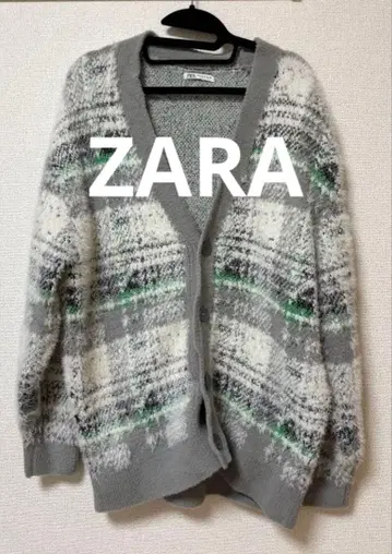 ZARA 그레이 계열 체크 무늬 가디건 M 스웨터