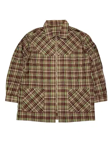 빈티지 브라운 그린 체크 플란넬 셔츠 80s 90s 아메카지