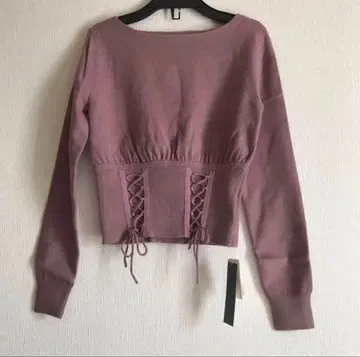 Lily Brown [ 새상품 ] 레이스업 핑크 긴팔 니트