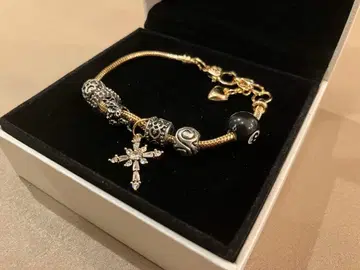 고딕 크로스 & 타이거 모티브 참 팔찌 Pandora 호환