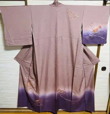 일본 의류 기모노 순수 실크 츠케사게 보라색 그라데이션