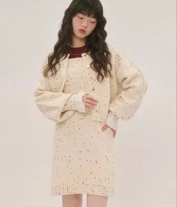 loin nuit 로완뉴이 스팽글 니트 셋업 아이보리