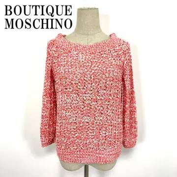 LA8874 모스키노 부티크 7부 소매 니트 코튼 빨간색 화이트 USA4