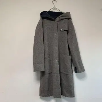 [ KBF ] KBF 그레이 울 혼방 후드 부착 롱 코트