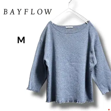 새상품급 베이플로우 칠부 티셔츠 M 그레이 블루 니트풍 캐주얼