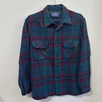 70s USA제 펜들턴 보드 셔츠 그린 x 빨간색 체크 울 셔츠 M