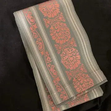 하카타 오리 사라사 간도 공작 그린 컬러 리버서블 반폭 오비