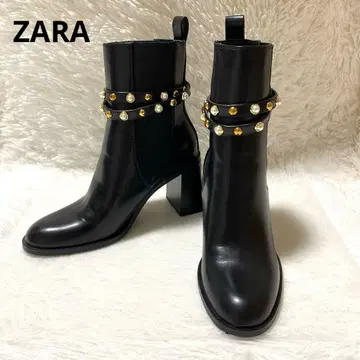 ZARA 모조 진주 디테일 블록힐 앵클부츠