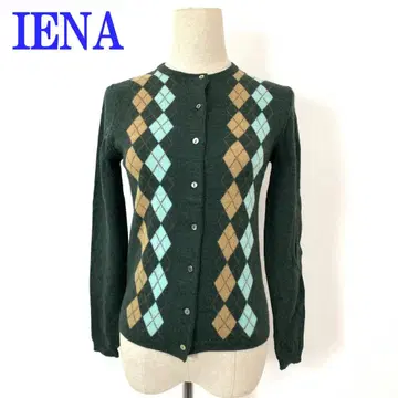이에나 긴팔 니트 스웨터 아가일 무늬 그린 울 100% C4982