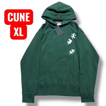 택 포함 CUNE 큔 XL 다크 그린 후드 후드티 빅 로고