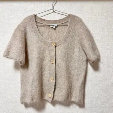 COS 모헤어 혼방 U넥 반팔 가디건 L 핑크