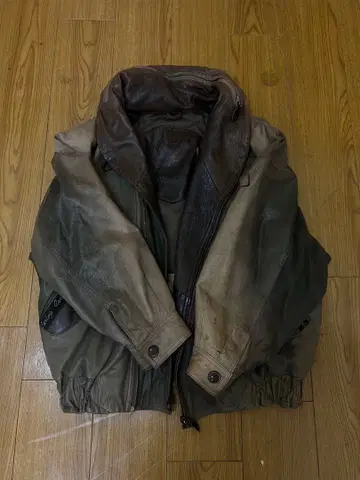 빈티지 브라운 가죽 자켓 후드 부착