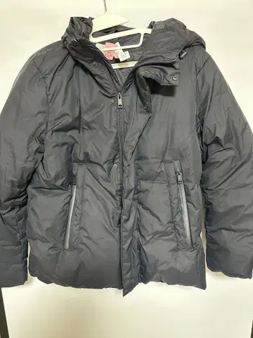 GLOBAL WORK 후드 부착 블랙 다운 자켓