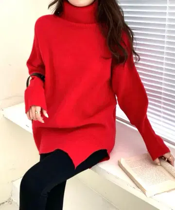 하이넥 리브 니트 빨간색 ABITOKYO