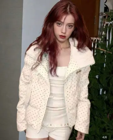 미사용 새상품 도트 무늬 코듀로이 다운 아이보리 L 사이즈