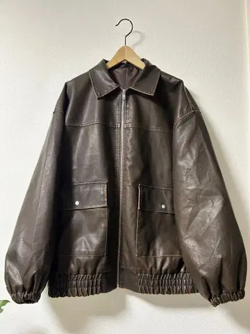 새상품 rps 빈티지 인조 가죽 블루종 브라운