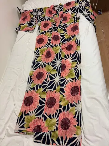 해바라기 무늬 네이비 유카타