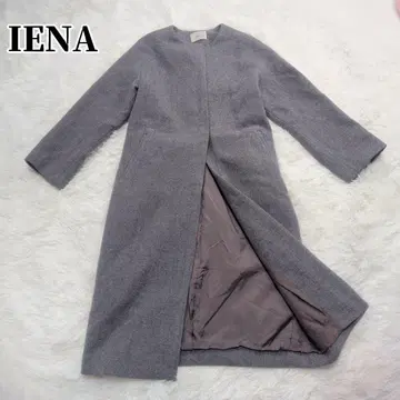 IENA 이에나 그레이 롱 코트 노카라