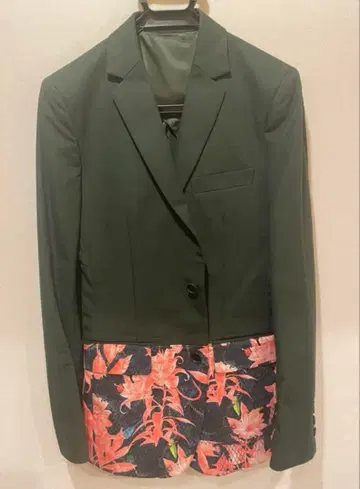 yoshiokubo 다크 그린 테일러드 자켓 플라워 프린트