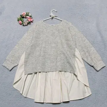 [ 헤렌치아 ] 도킹 니트 블라우스 백 플리츠 울 혼방 면 체형 커버